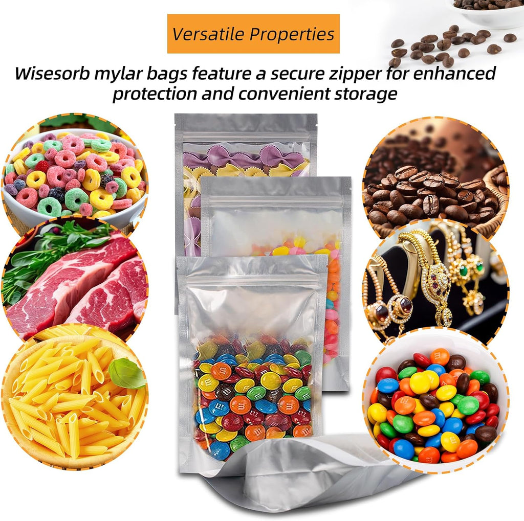 1 Quart 30 Packs Mylar Bags for Food Storage, 7"x 10" With Window, Freeze Dried Candy, Reusable Long Term Storage
