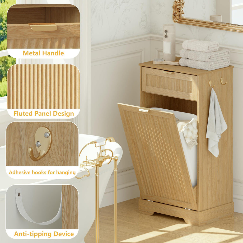 Single 13 Gallon Tilt Out Trash Can Cabinet,Garbage Cabinet with Drawer