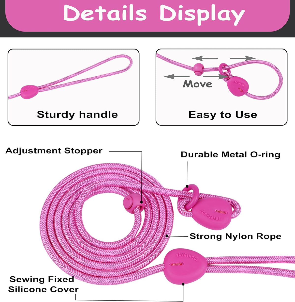 6FT Dog Training Leash - Slip Lead for Small & Medium Dogs - Strong, Lightweight, No Pull - Comfortable Loop (D-Pink