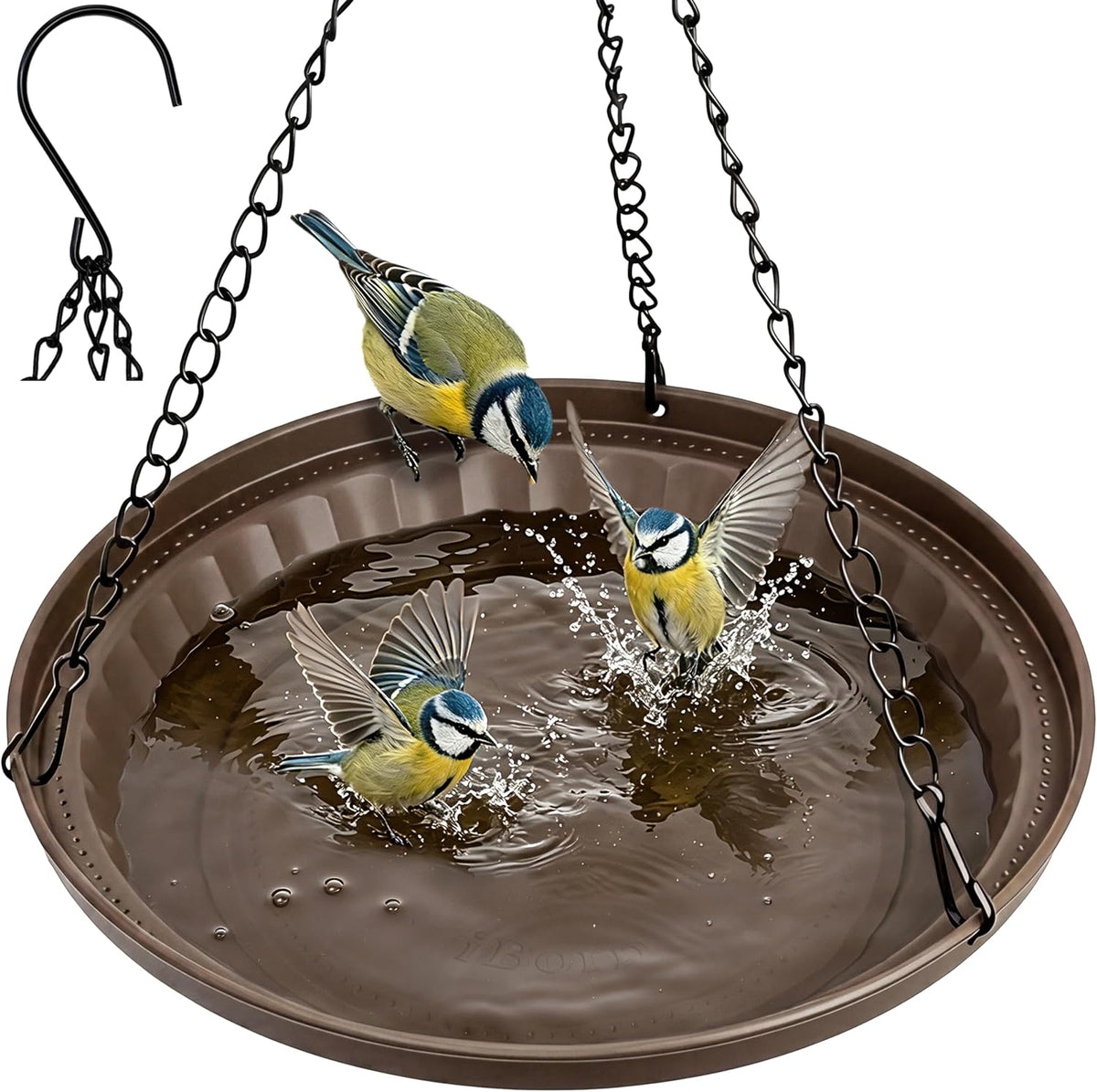 Hanging Metal Bird Bath Feeder Tray, 1.5L All Metal Wild Birdbath for Outdoor Backyard Garden, Squirrel Chew Proof