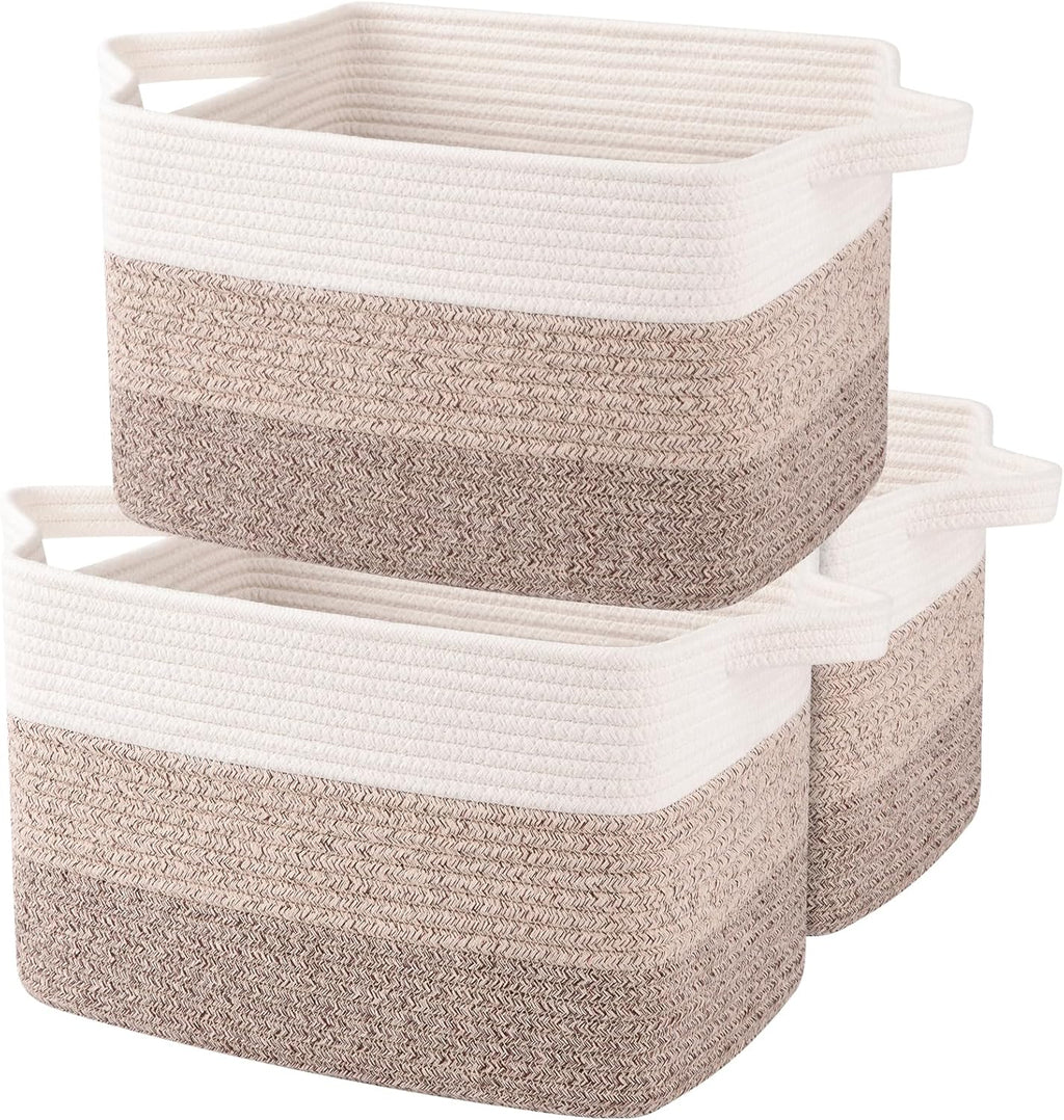 Storage Basket, Woven Baskets for Storage, Cotton Rope Basket for toys,Towel Baskets for Bathroom - Pack of 3