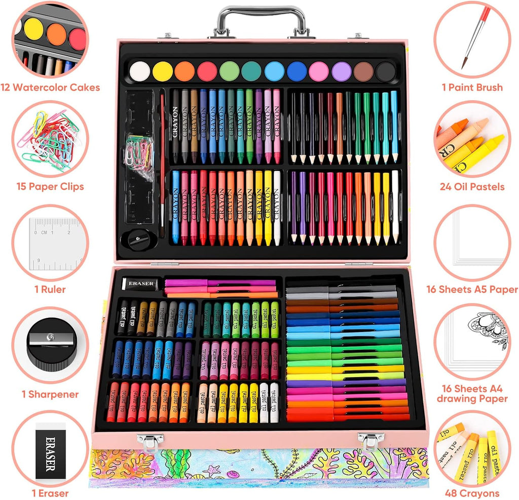 Arts and Crafts Supplies, 183-Pack Drawing Painting Set for Kids Girls Boys Teens, Coloring Art Kit Gift: Crayons