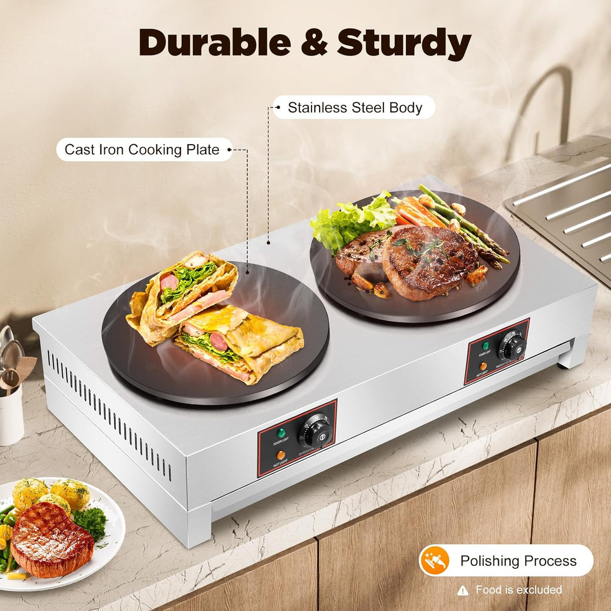3.4KW Double Head Electric Crepe Maker Machine 16In Non-Stick 110V