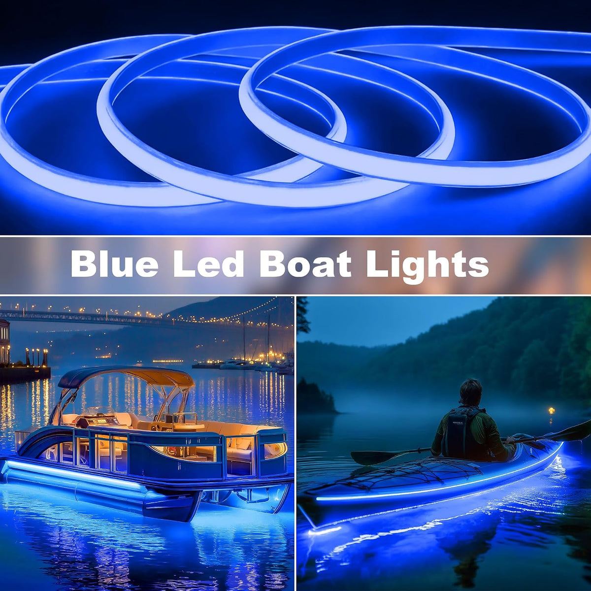 SHUNLEE 40FT Led Boat Lights Blue, IP67 COB Waterproof Marine Led Lights