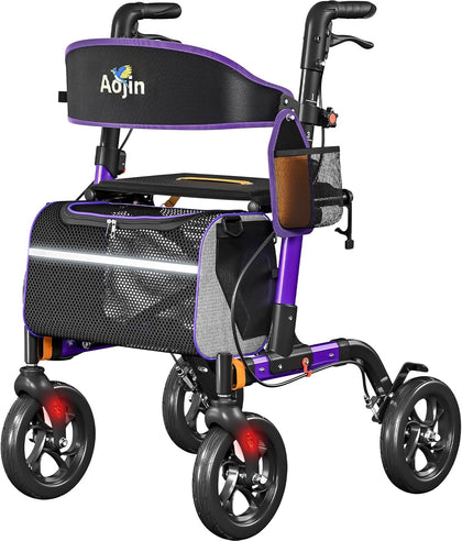 Walkers for Seniors, Rollator Walker with Seat, 350 lb Weight Capacity, 18" Big Seat, 8" All-Terrain Wheels, 6-Level