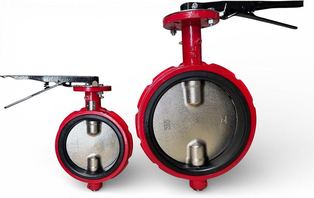3 Butterfly Valve, Wafer, 200 Psi, Ductile Iron Body, Red (3")