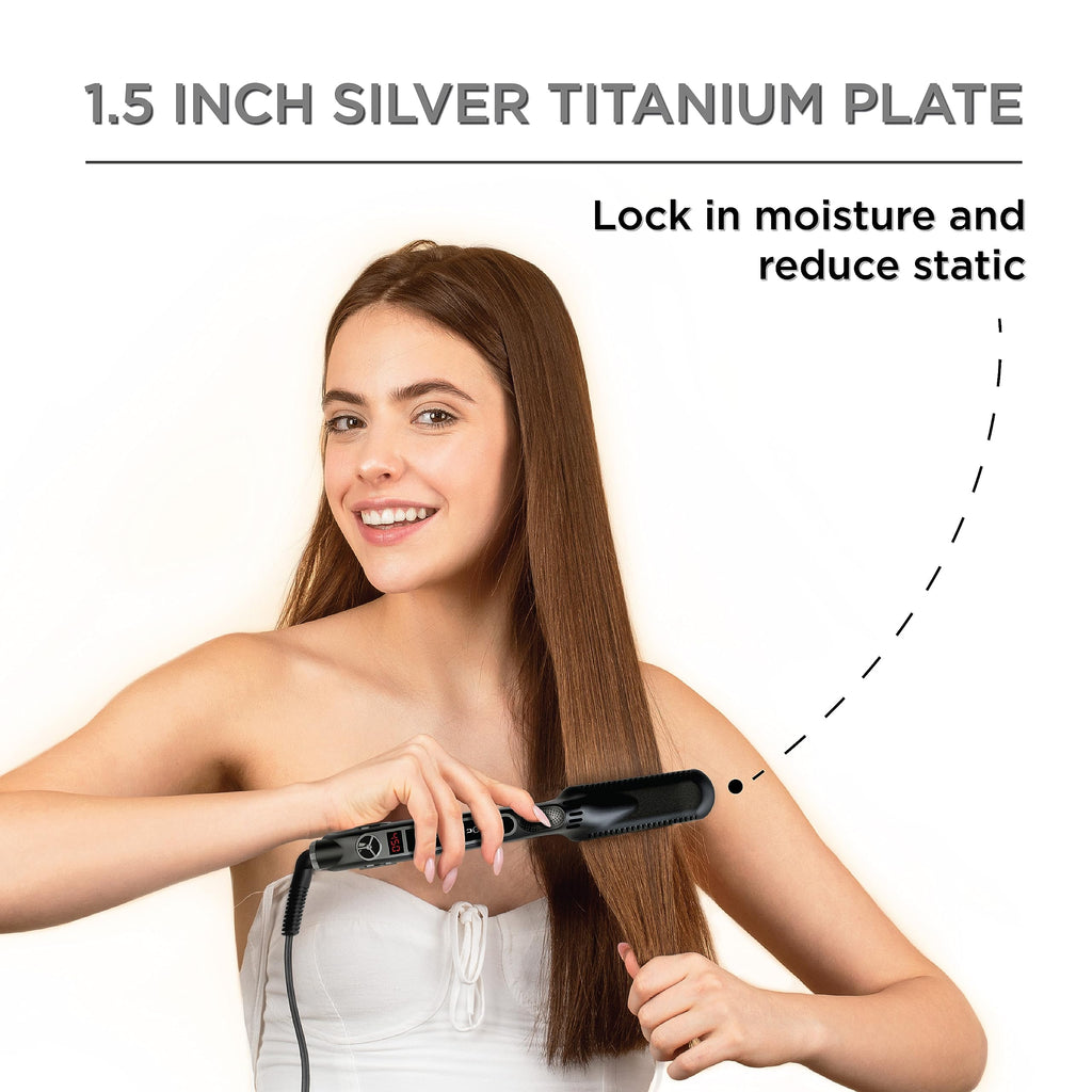 Classic Silver Titanium Flat Iron Hair Straightener, 1.5 Inch
