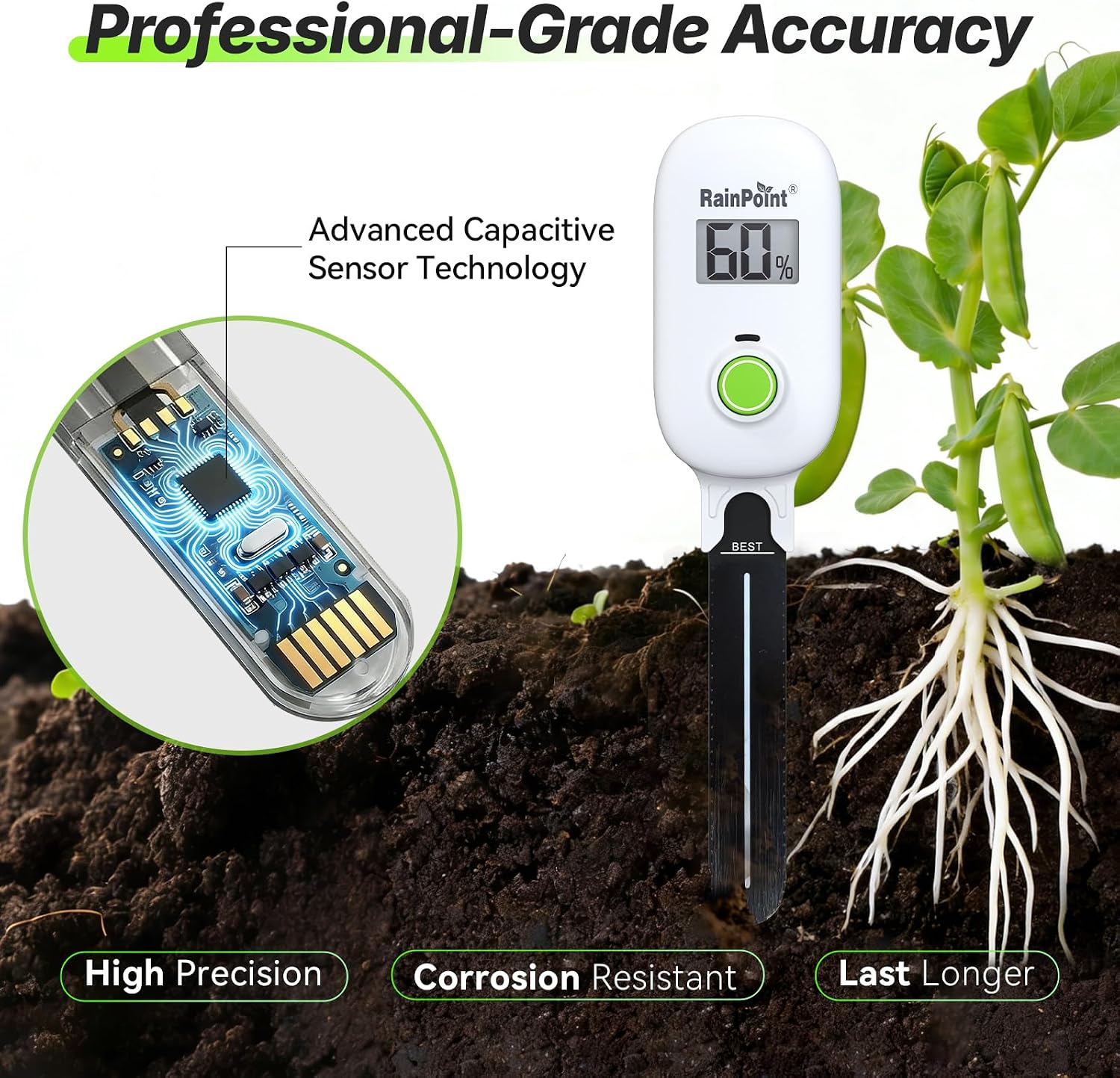 Smart Digital Wireless Plant Moisture Meter Houseplant Indoor,WiFi Hub Needed,Capacitive Probe,Leave-in Soil