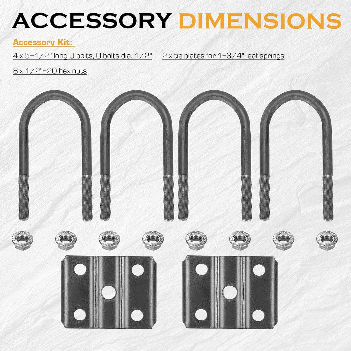 Single Trailer Leaf Spring 4 Leaf Double Eye 1750 lbs Cap for 3500 lbs Axle Suspension & U-Bolt kit, 25-1/4" Length