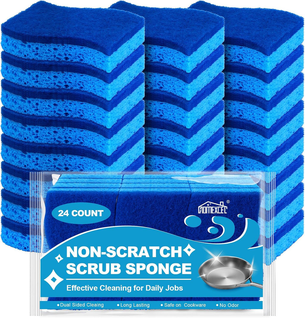 Sponges Kitchen 24 Pack, Non Scratch Scrub Dish Sponge, S- Blue