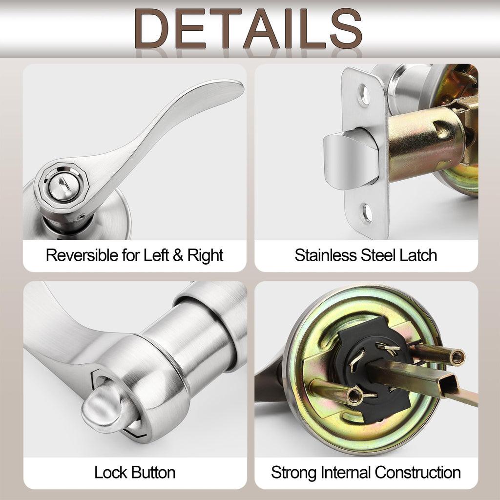6 Pack Door Handles Privacy Door Levers, Heavy Duty Wave Style Bed/Bath Door Locks Interior Door Knobs, Reversible