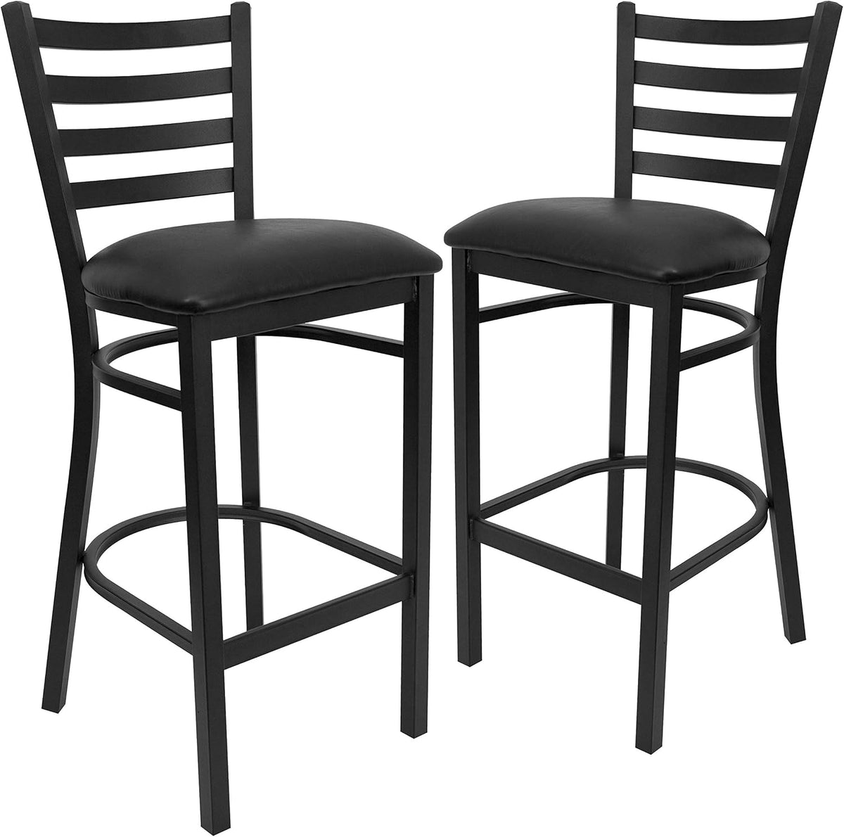 Hercules Ladder Back Restaurant Barstool, Black, 2-Pack