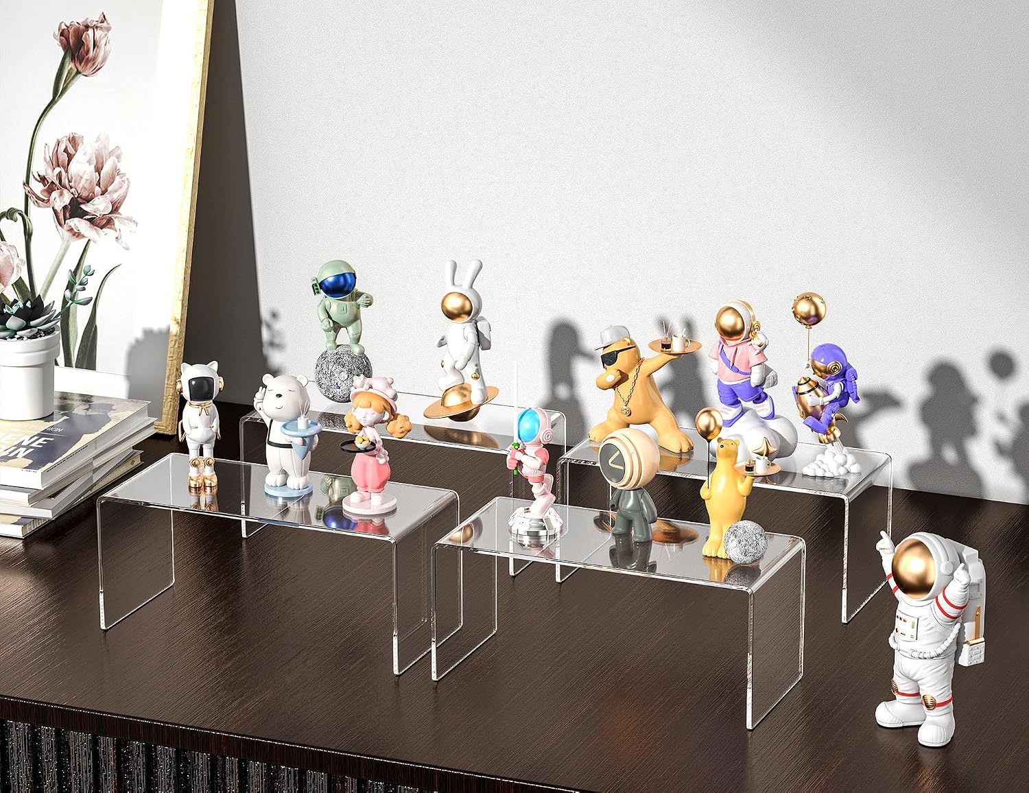 2-PC Large Clear 5mm Thick Acrylic Display Risers, 8x4x4.5 IN
