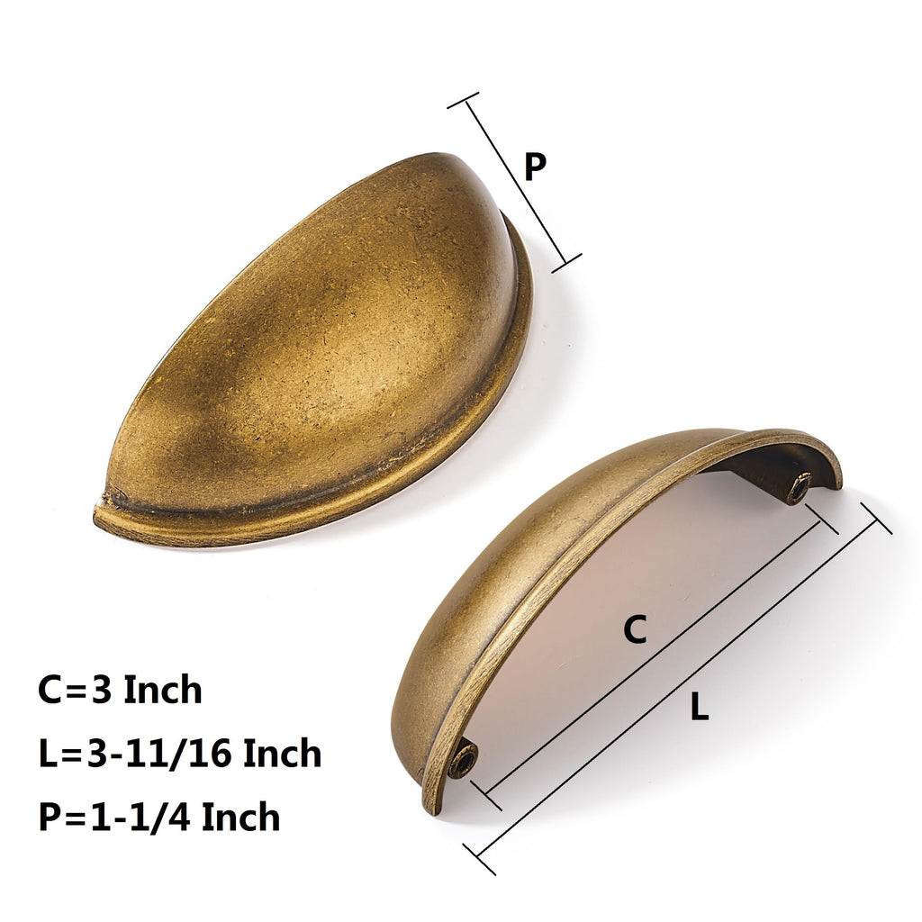 10 Pack 3" Antique Brass Drawer Pulls Cabinet Cup Pulls Vintage Kitchen Hardware Cabinet Handles Drawer Handles Knobs