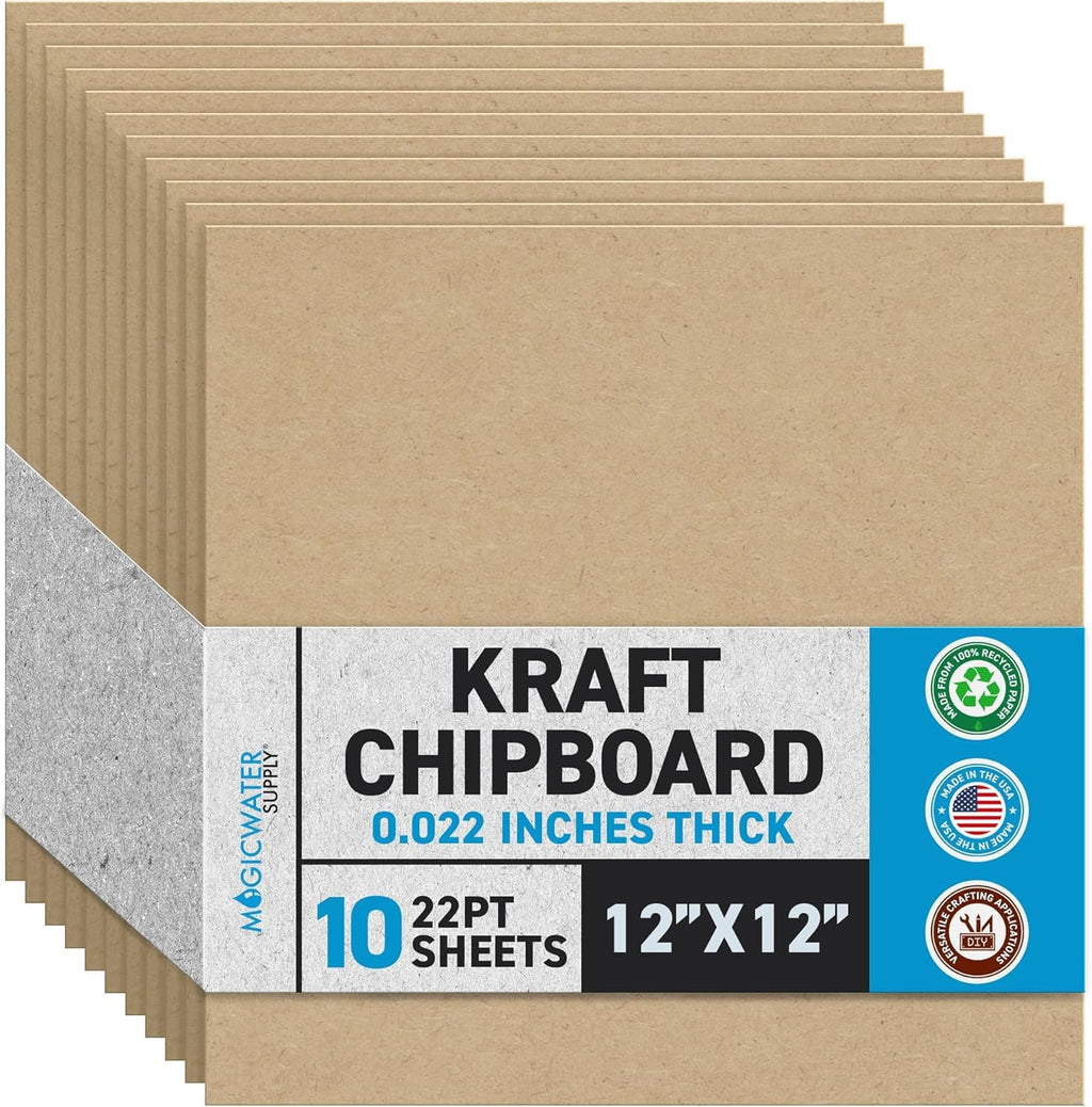 MagicWater Chipboard Sheet - 12x12 inch - 22 pt - 0.022" Thick - 10 Pack