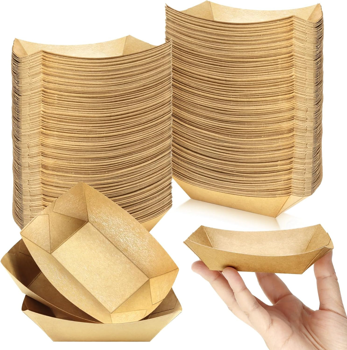 200 Pack 1/4lb Kraft Paper Food Boats, Mini Nacho Trays Bulk for Party Snacks