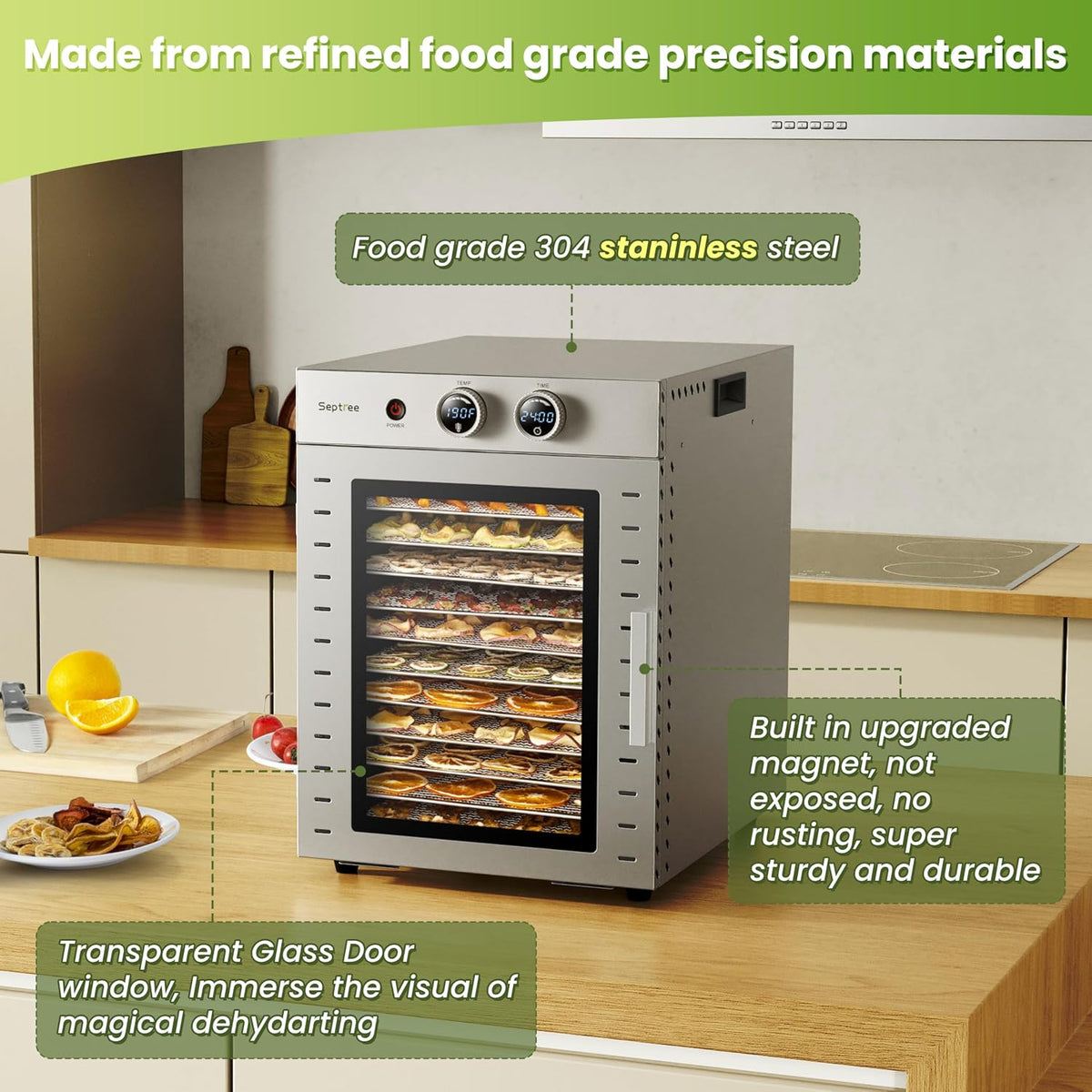 Food Dehydrators Machine with 12 Stainless Steel Trays with Timer Setting Temperature Adjusted 68 ℉ to 194 ℉ Dryer