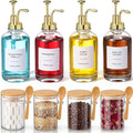 8 Pcs Syrup Dispenser and Glass Jar, Gold Pump Bamboo Lid