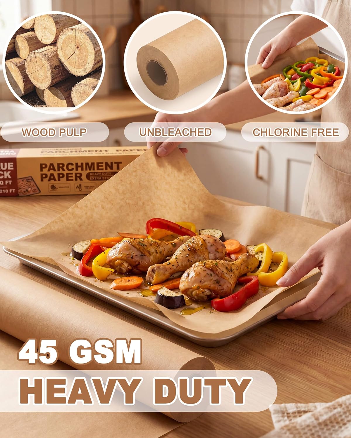 Unbleached Parchment Paper Roll, 15 x 210 ft, 260 Sq.Ft, Non-Stick