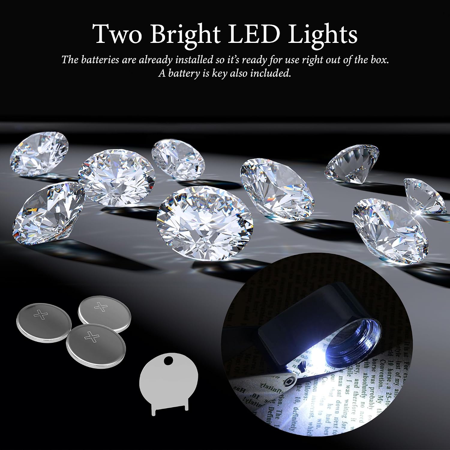 30X Jewelers Loupe with Light, Lighted Magnifying Glass Eye Loop, Illuminated LED Light Metal Pocket Magnifier for