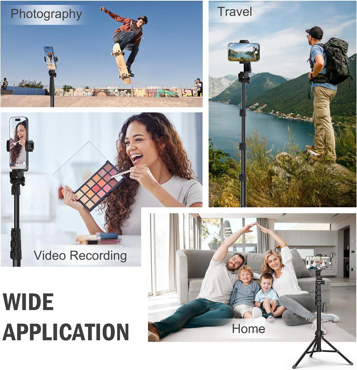 64” Tripod for Cell Phone & Camera, Phone Tripod with Remote and Phone Holder, Sturdy & Stable Height Adjustable