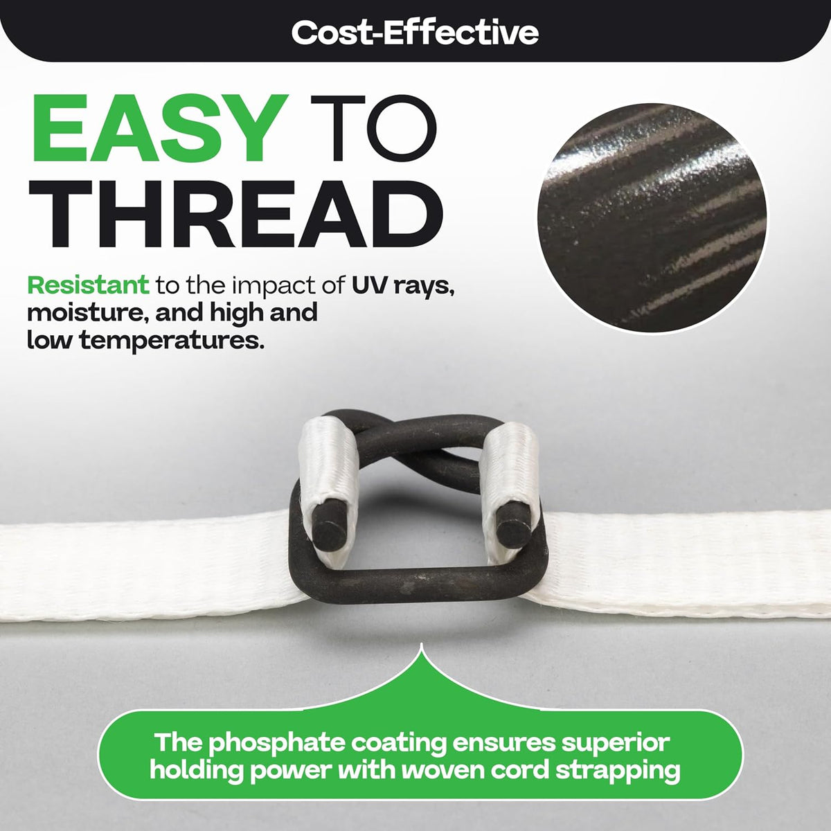 Cord Strapping Buckles 1/2", 1000-Pack - for Woven Cord Strap, USA-Made