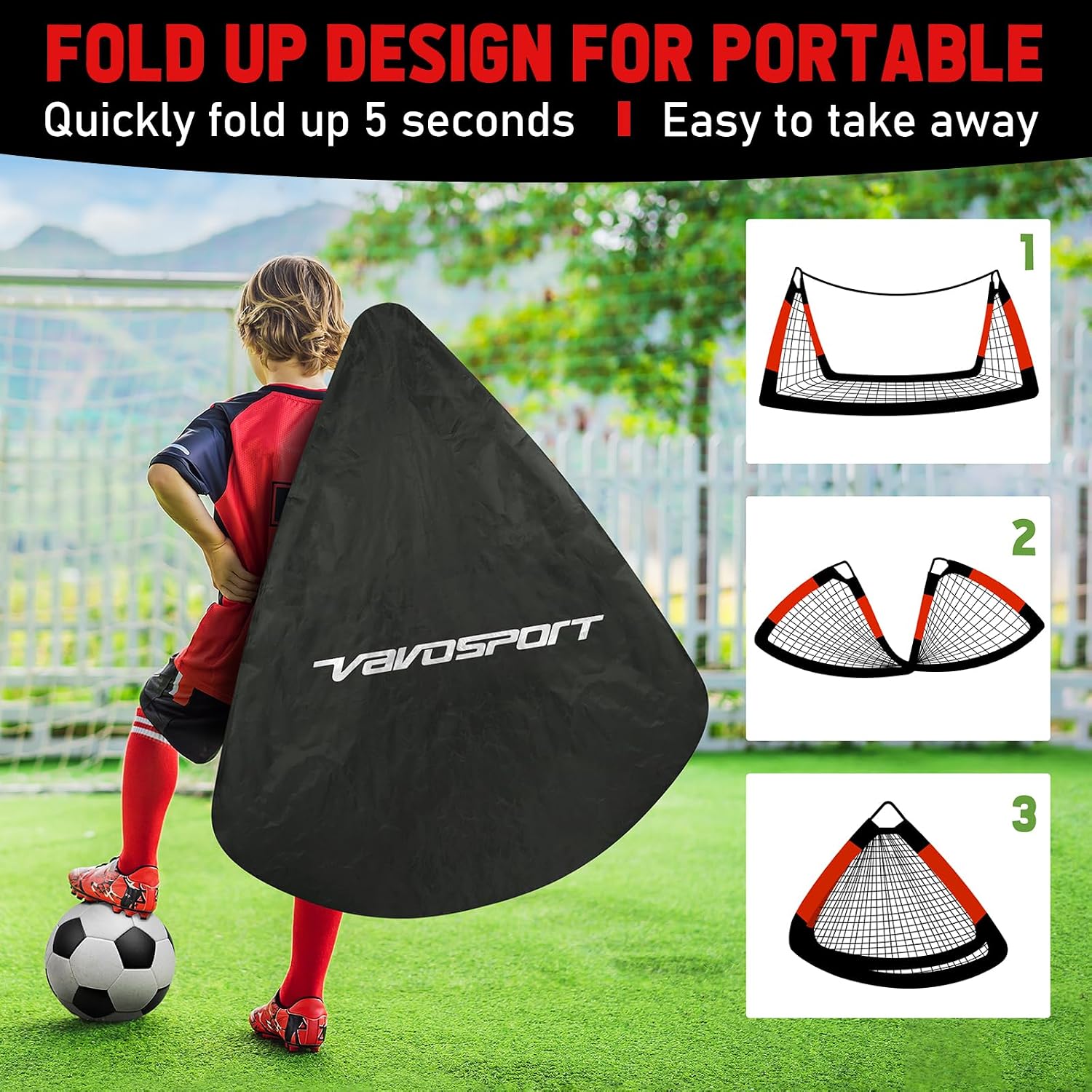 Kids Soccer Goals for Backyard, 2-Pack 4x3ft Portable Soccer Nets, Pop Up Mini Toddler Soccer Goal Set with Size 3
