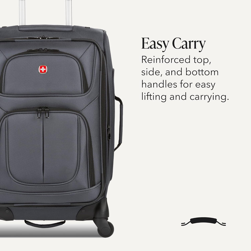 Sion Softside Expandable Spinner Luggage Durable Lightweight Travel Suitcase, Dark Grey, Carry-On