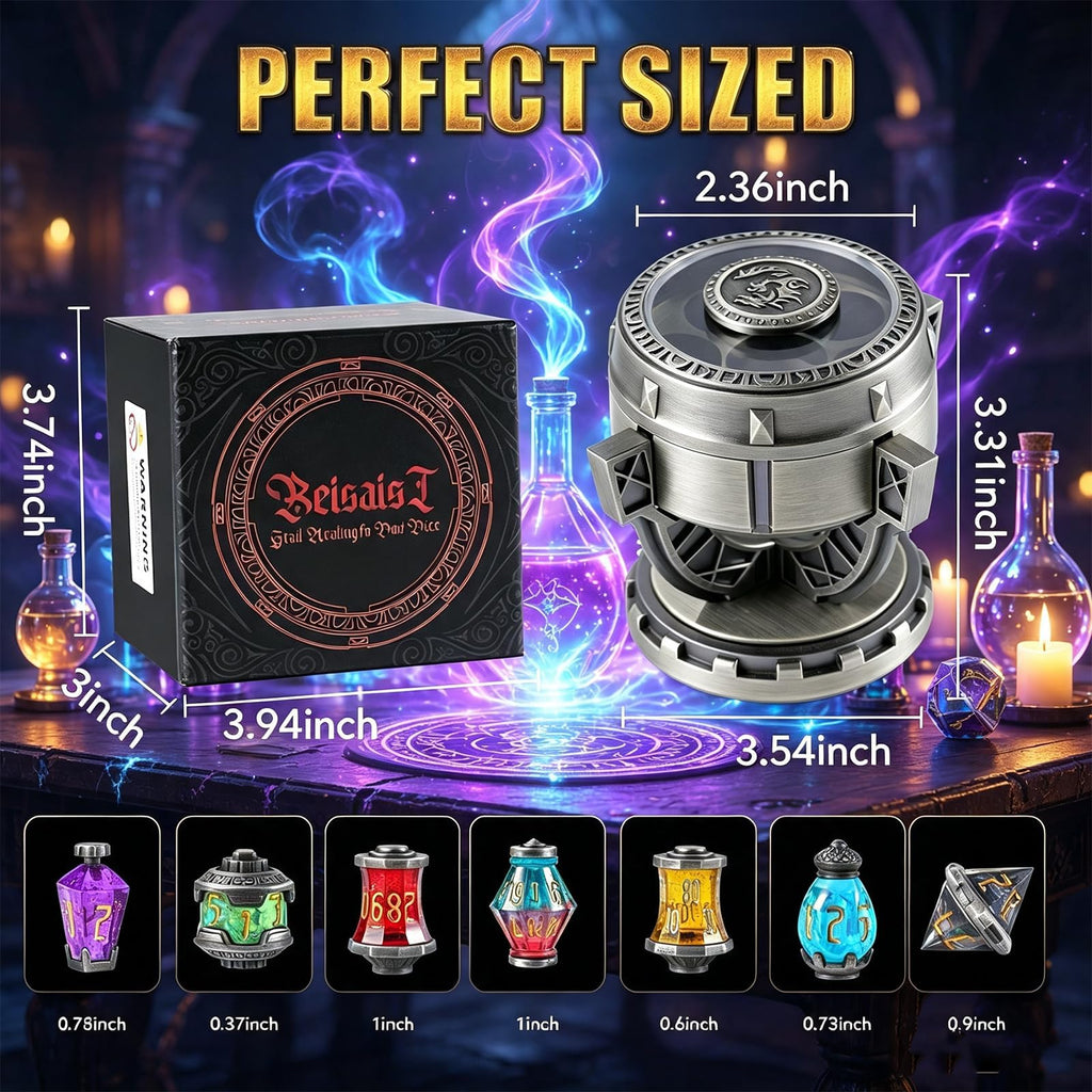 RPG Dice Set,7Pcs Alchemist's Metallic Elixir Dice with Spinning Chalice