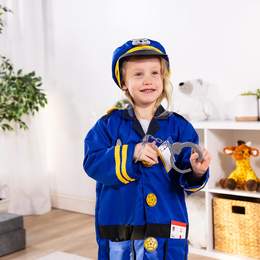 Melissa & Doug Police Officer Costume, 8-Pc Pretend Play Dress Up, Badge, Handcuffs & Accessories, Role Play Toys for