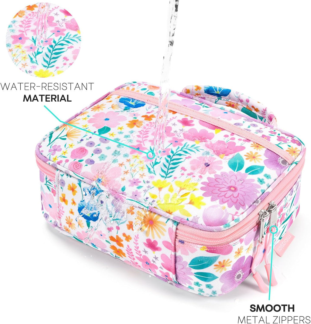 Kids Lunch Box for Girls, Insulated and Reusable Lunch Bag for School Preschool Kindergarten, Flower Pink