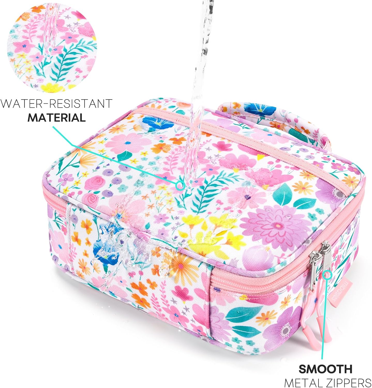 Kids Lunch Box for Girls, Insulated and Reusable Lunch Bag for School Preschool Kindergarten, Flower Pink