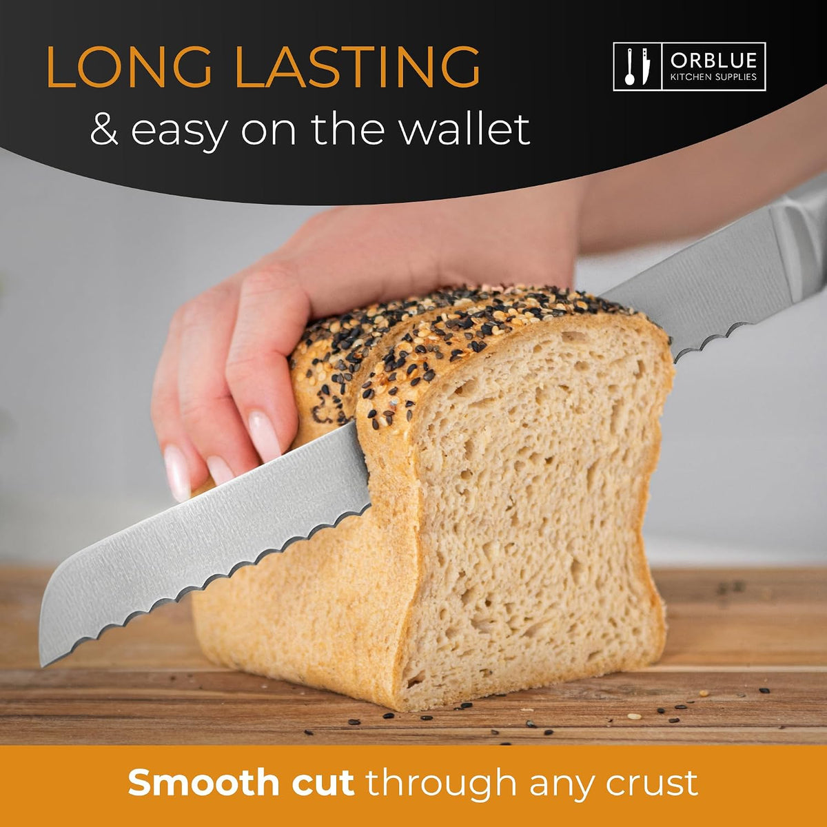 Serrated Bread Knife with 10-inch Upgraded Stainless Steel Razor Sharp Wavy Edge Width - Bread Cutter Ideal for