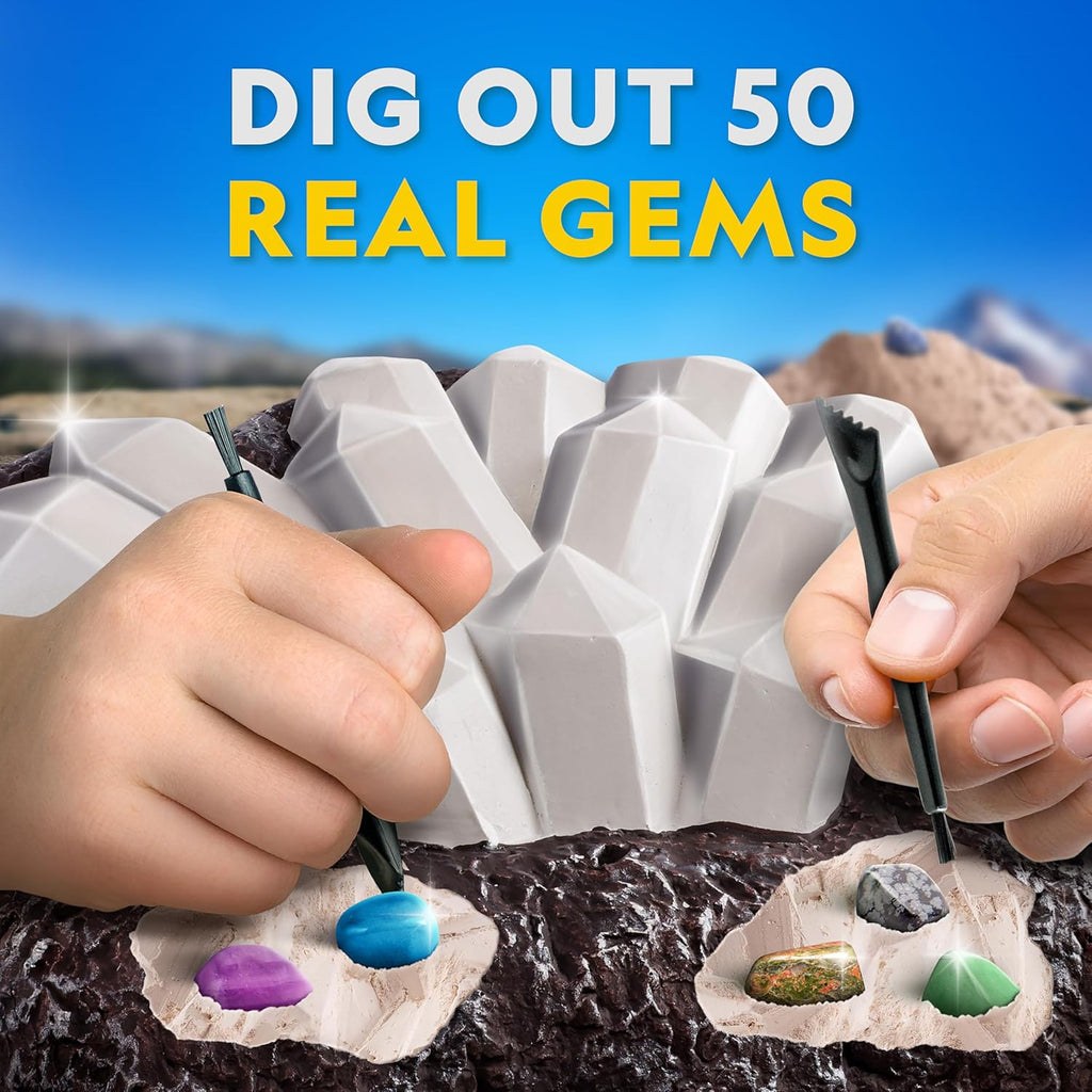 National Geographic Gigantic Gemstone Dig Kit with 50 Real Gemstones | Giant Dig Brick, Amethyst, Quartz & Tiger's