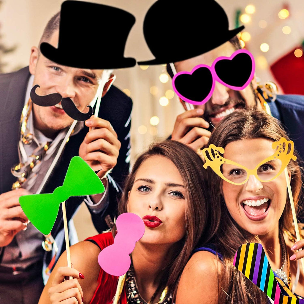 60 Pcs Photo Booth Props, Mustache Glasses Hats Lips(Classic)
