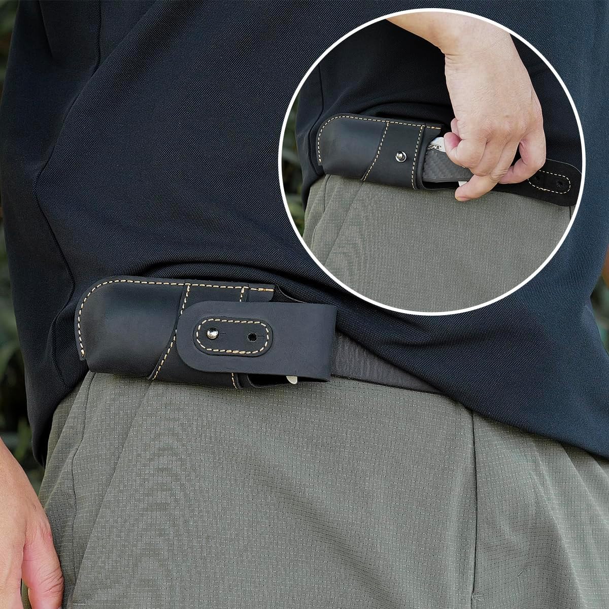 Leather Knife Sheath for Belt - Horizontal Carry Knife Holster - EDC Belt Organizer - Leather Multitool Sheath Pouch