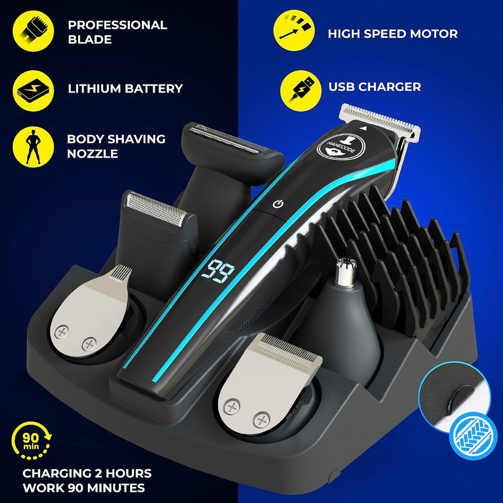 Beard & Hair Trimmer for Men – Self-Sharp Blades USB-C, Waterproof, LED Display Multi-Grooming Kit