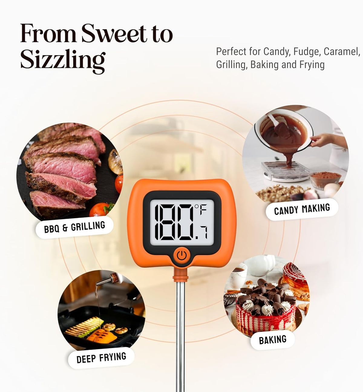 Digital Candy Thermometer with Pot Clip, 10" Long Stainless Steel Probe, Instant Read Kitchen Thermometer for