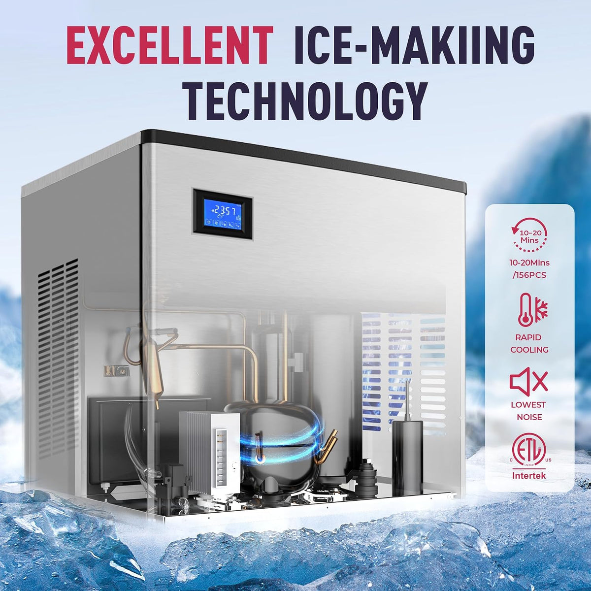 Commercial Ice Maker Machine, 400LBs Daily Industrial Ice Maker