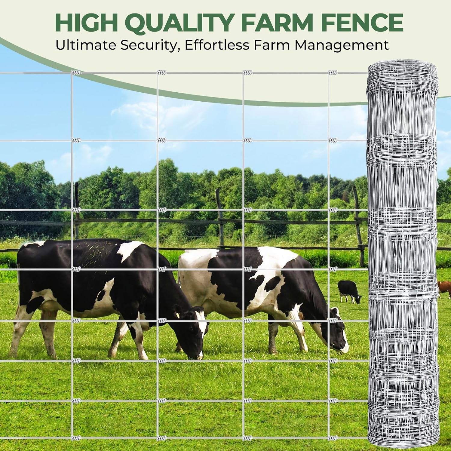 Cattle Fence, Farm Fence 4ft x 164ft - 14 Gauge Galvanized Wire Fence & Chain Link Fence for Hog, Goat, Sheep & Deer;
