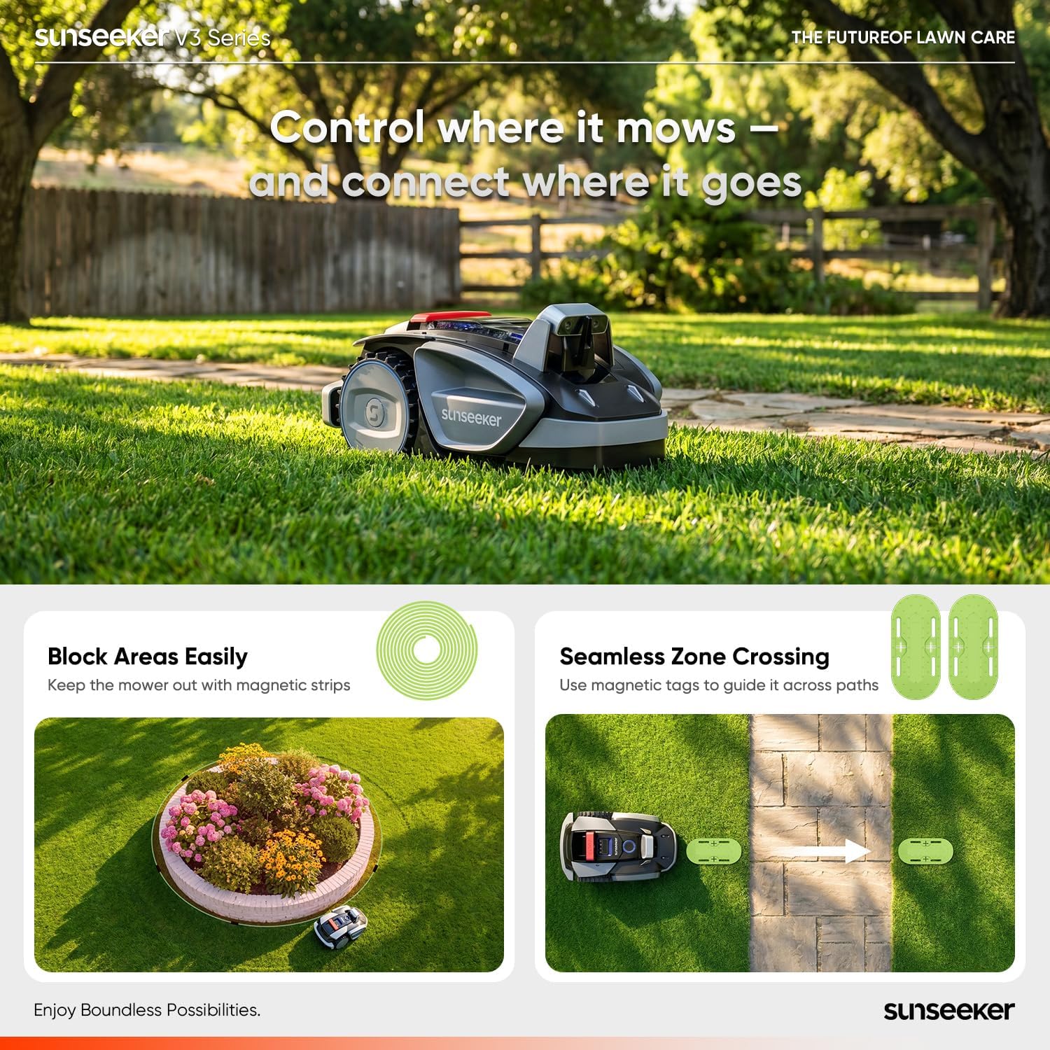 V3 Robot Lawn Mower, Vision AI, 0.15 Acre, Wire-Free | Easy routine mowing for first-time robot mower owners with