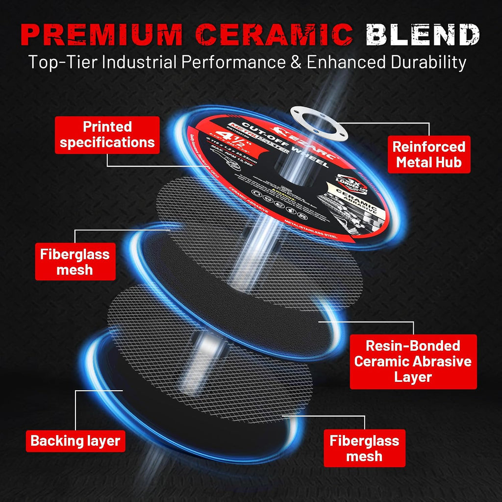 EZARC 4.5" Ceramic Cut-Off Wheels for Stainless Steel & Metal, 25-Pack