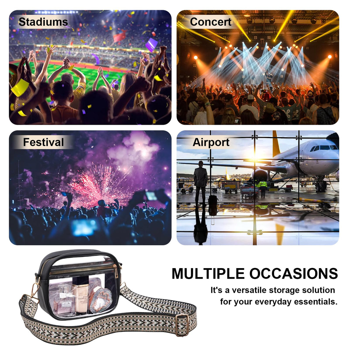 Clear Purse for Stadium Events Transparent Crossbody Bag