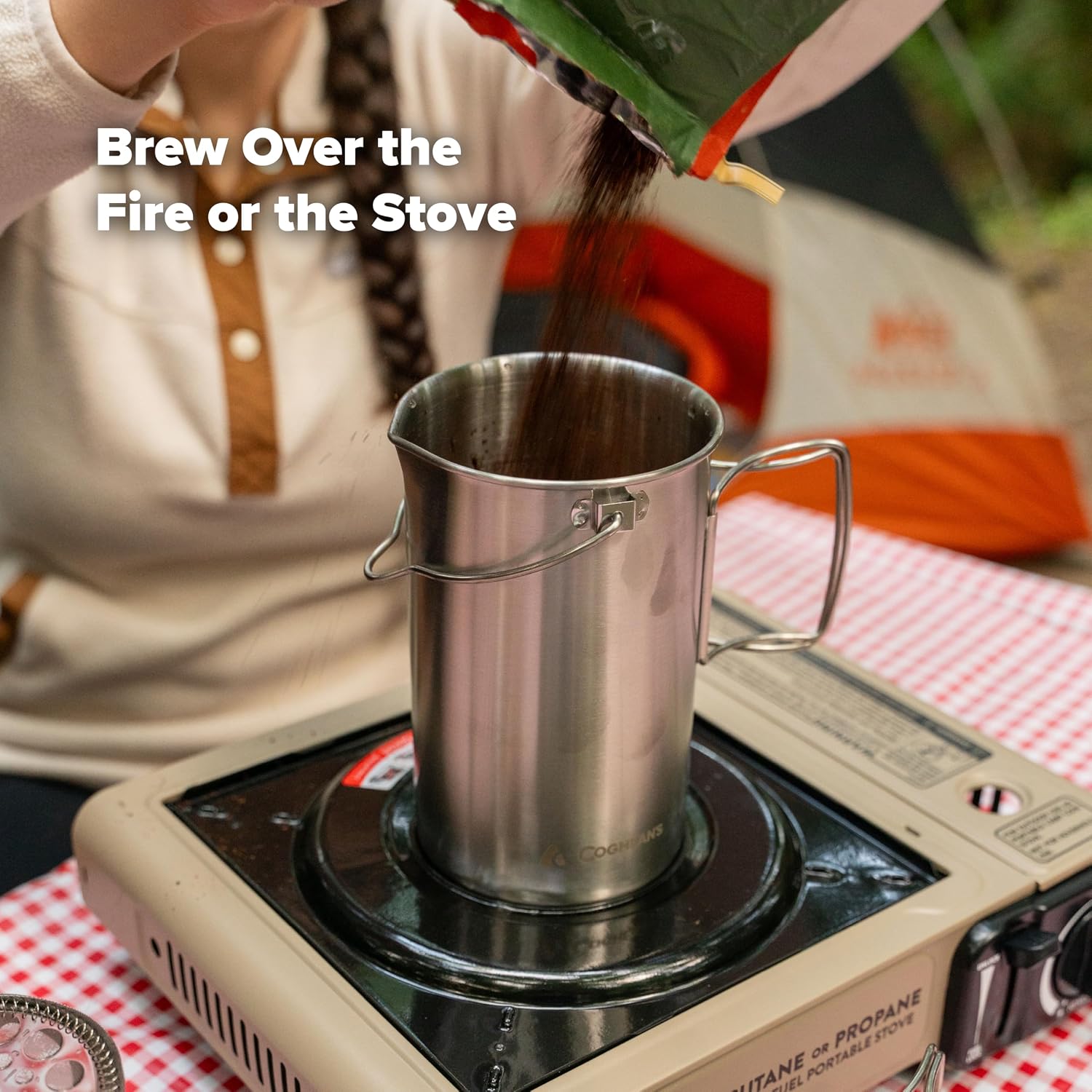 Stainless Steel French Press Coffee Maker – 4-Cup (32 oz), Campfire & Stovetop Safe, Portable & Durable – Fine Mesh