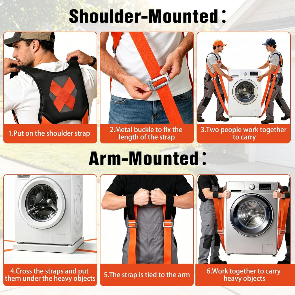2-Person Lifting and Moving System—Anti-Slip Heavy Duty Moving Straps, Adjustable Shoulder Lifting Carrying Straps