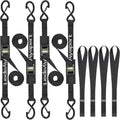 Cam Buckle Tie Down Straps 8ft 1250lbs Break Strength 4 pcs | Securing Straps with S Hooks for Motorcycle, Car