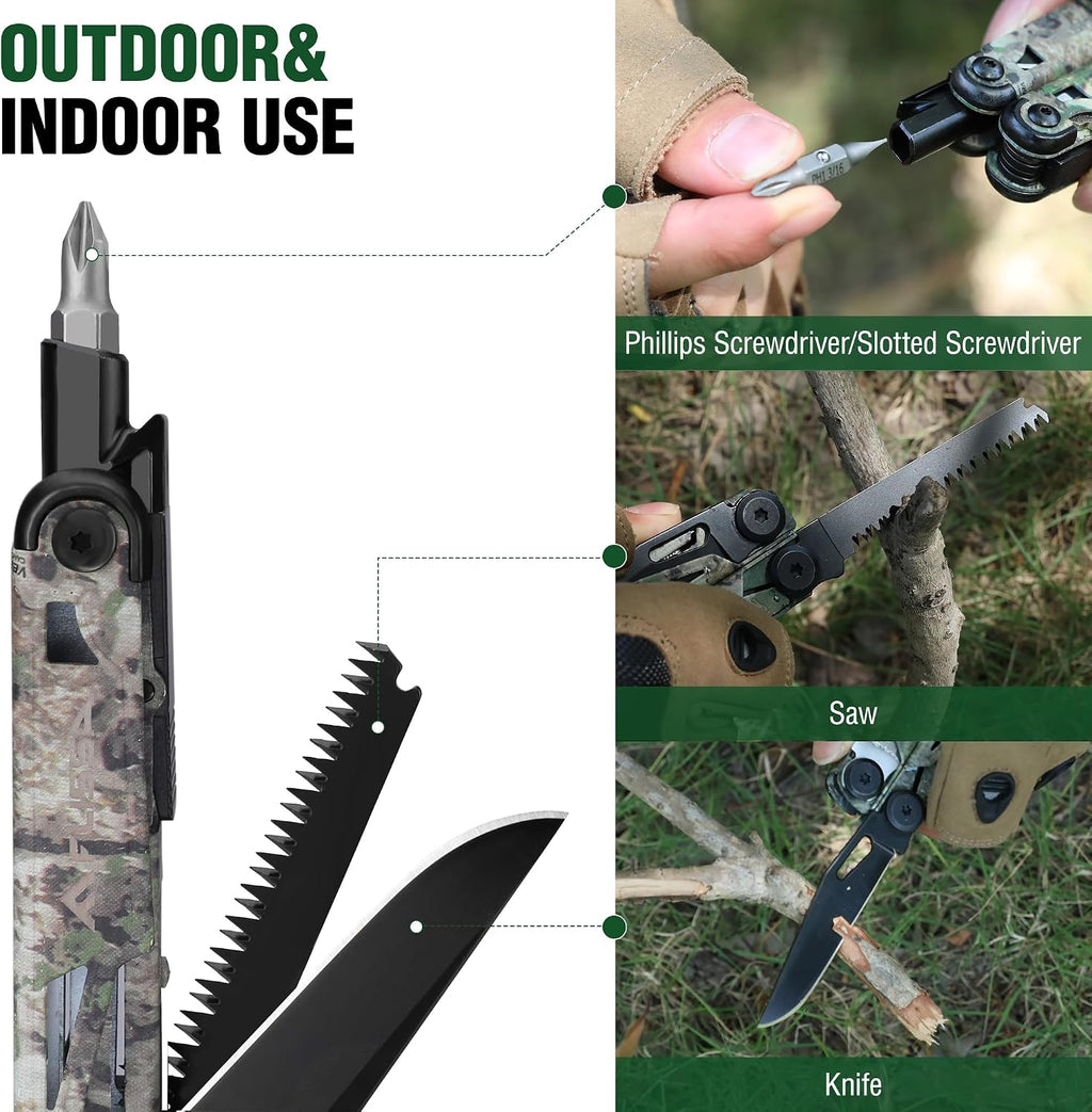 15-in-1 EDC Multitool Pliers with Sheath, Pocket Knife | Stainless Steel with Knife, Saw and Screwdrivers. Nylon