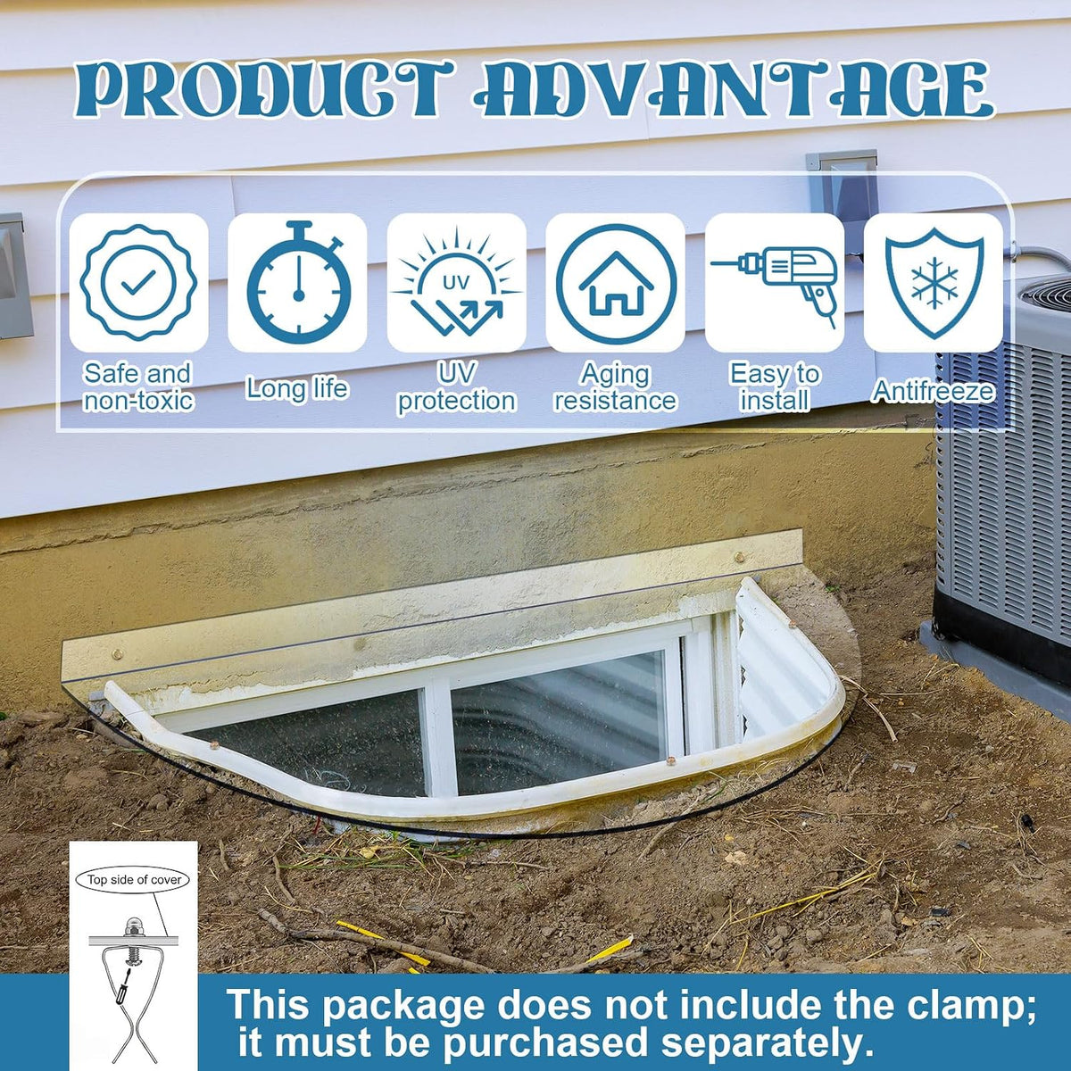 39'' x 16'' Polycarbonate Window Well Cover Outside