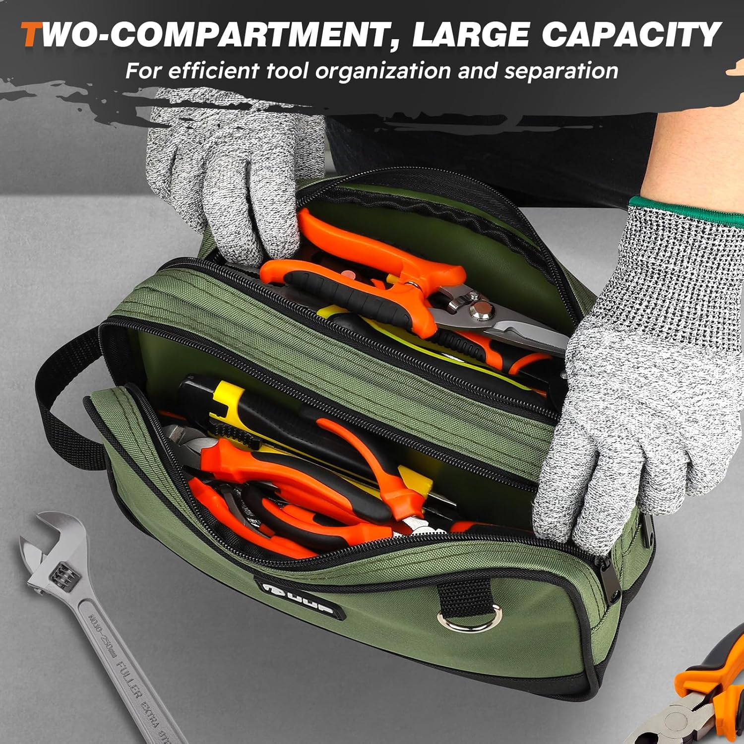 12" Small Tool Bag 2 Pack, Zipper Tool Pouch 2 Compartments, Utility ToolBag with Carrying Handle, Toolbox