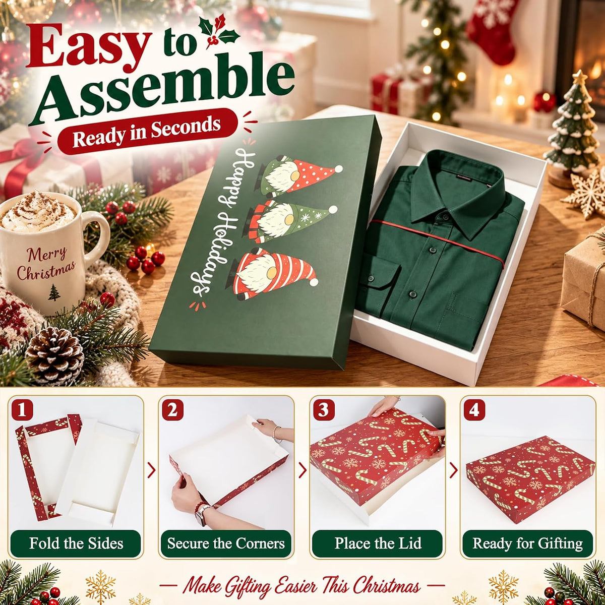 15 Pack Christmas Gift Boxes with Lids, 2 Sizes, 5 Festive Designs